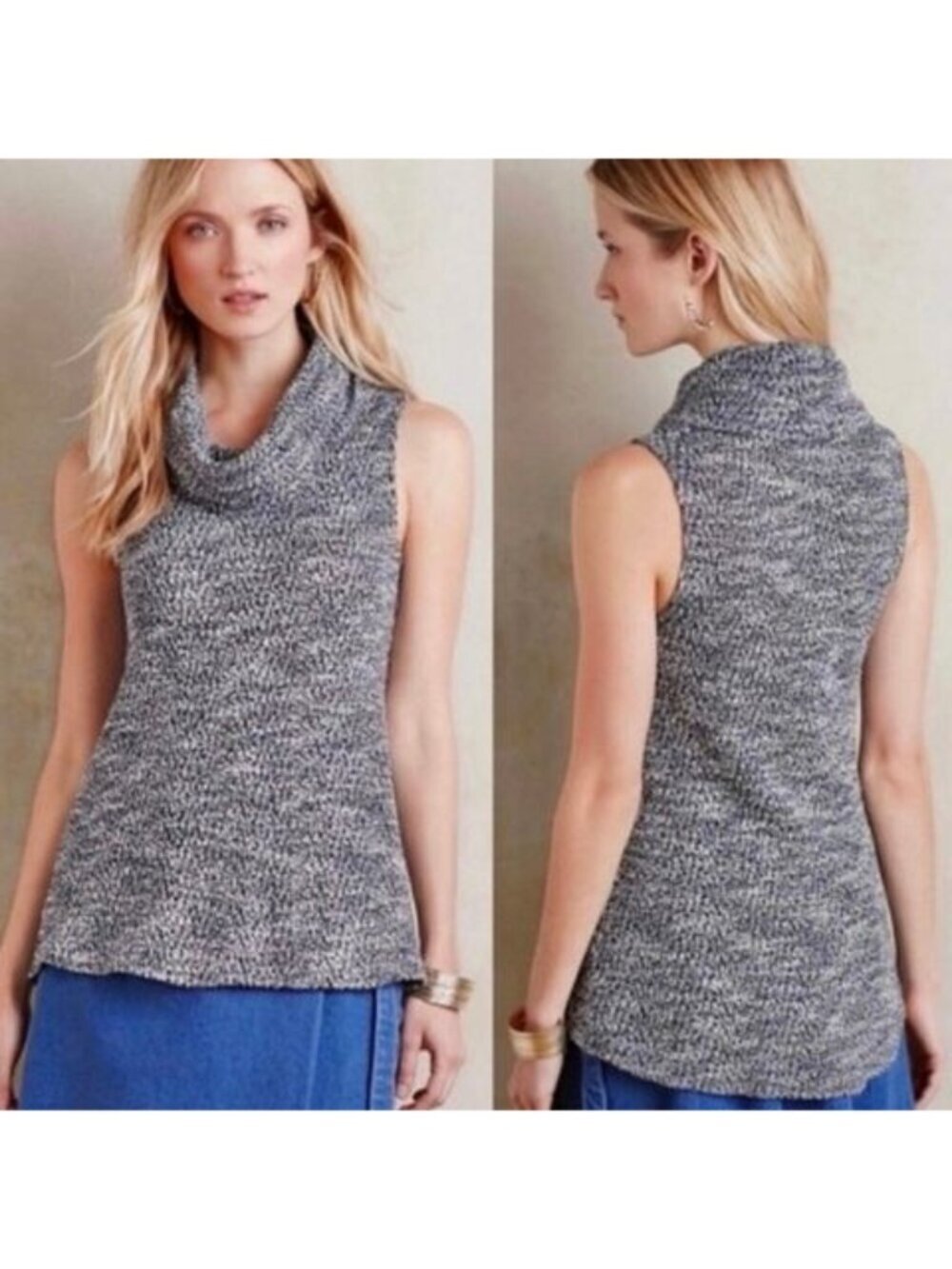 Anthropologie Dolan Left Coast Static Cowl Neck Sleeveless Tunic Sweater Small